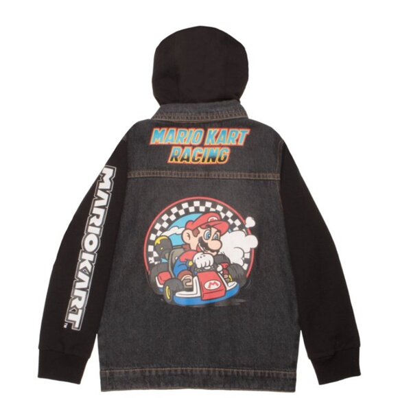 Nintendo Super Mario Bros Boys' Casual Fashion Hoodie Denim Kids Jacket - Picture 2 of 4